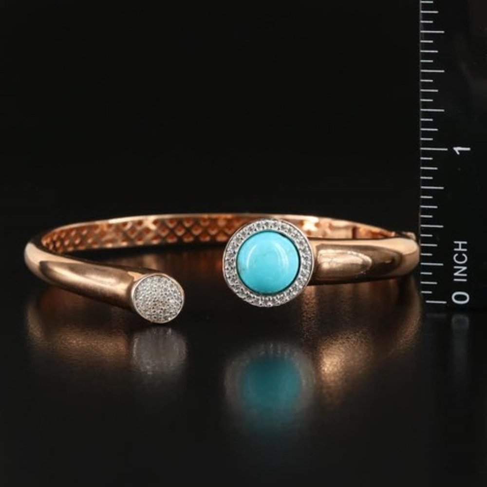 Sterling Turquoise and Cubic Zirconia Cuff - Picture 2 of 4